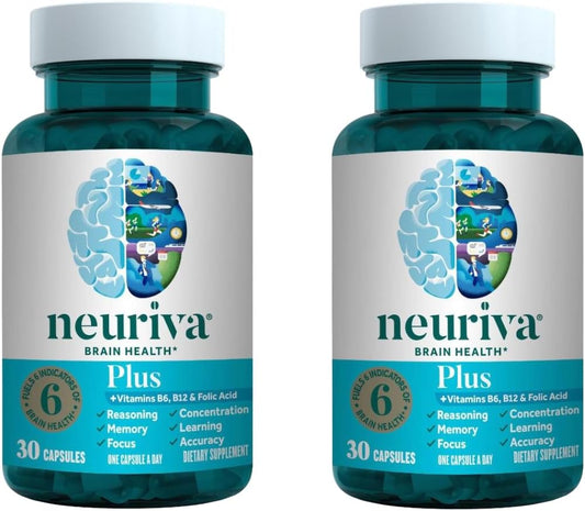 Neuriva Plus Brain Supplement with Nootropics for Memory, Focus, and Cognitive Function - 60 Capsules total