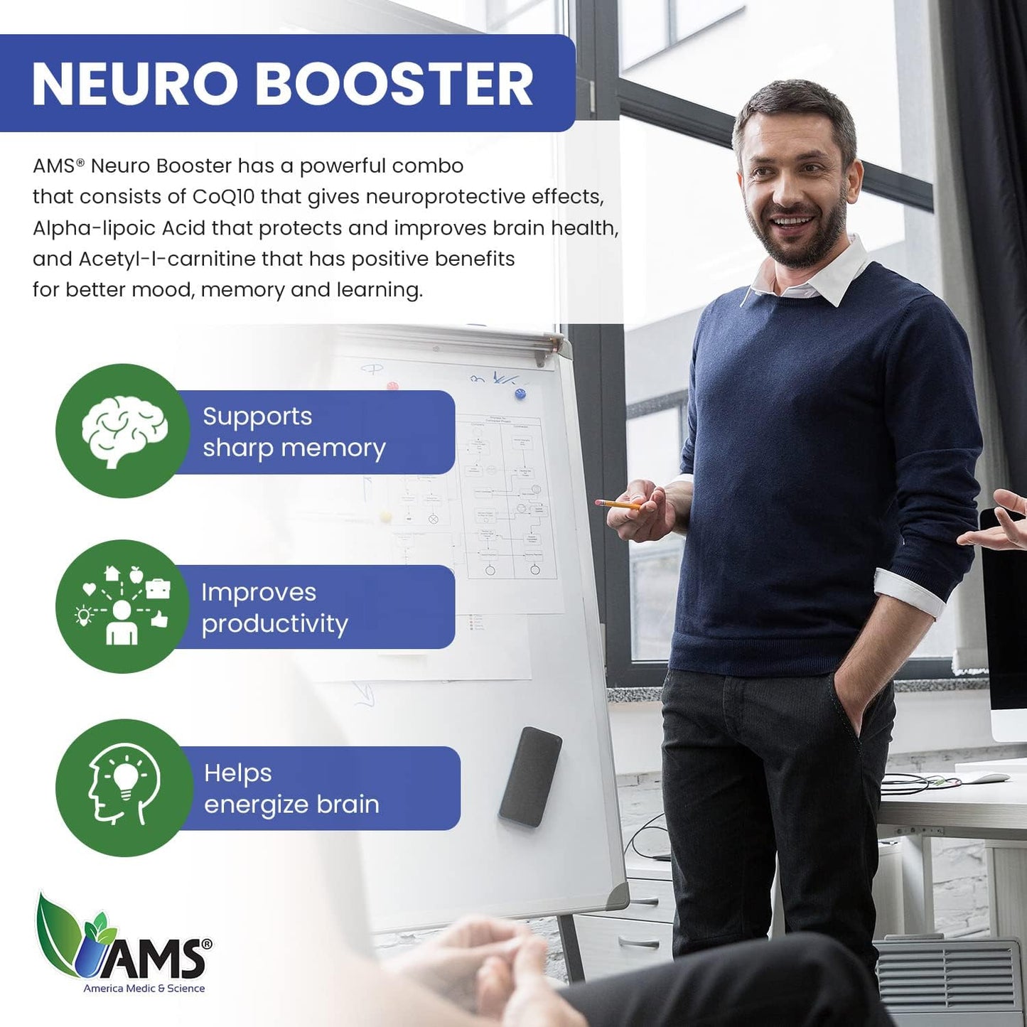 Neuro Booster Supplement with Coenzyme Q10, ALA, and Acetyl L-Carnitine for Brain Health - 60 Capsules