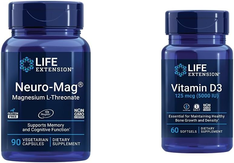 Neuro-Mag Magnesium L-Threonate and Vitamin D3 Bundle for Brain, Bone, Immune Health