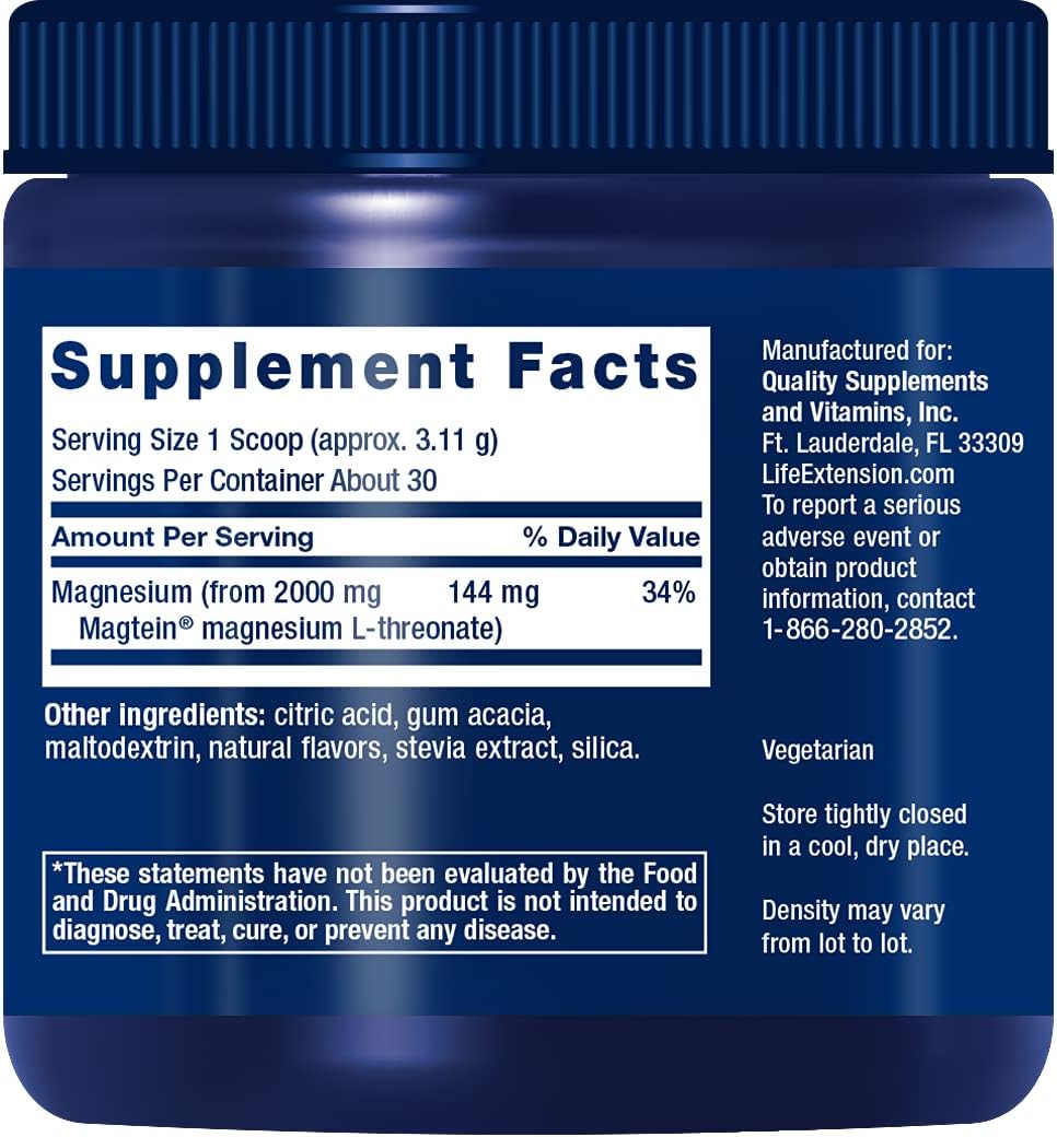 Neuro-Mag Magnesium L-Threonate Powder in Tropical Punch Flavor - 3.293 Ounce for Life Extension