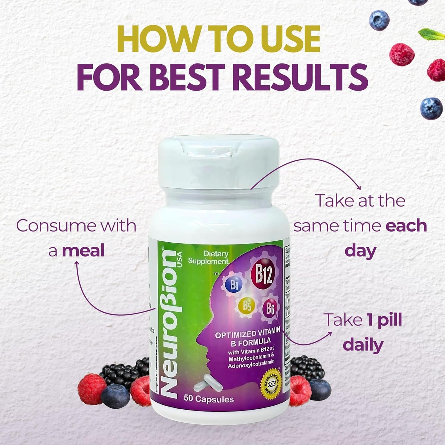Neurobion Classic Formula B12 Methylcobalamin Dietary Supplement - 50 Capsules, Optimized Formula