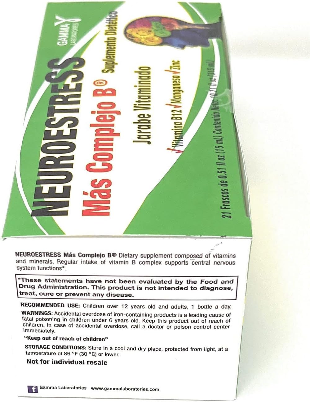 Neuroestress Vitaminized Syrup with Vitamin B12, Manganase, and Zinc - Pack of 21 Bottles - 0.51 Fl Oz Each