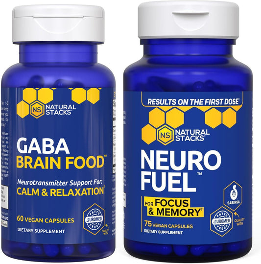 NeuroFuel Nootropic and GABA Brain Food Bundle - Enhances Memory, Relaxation, and Focus - 135 Capsules