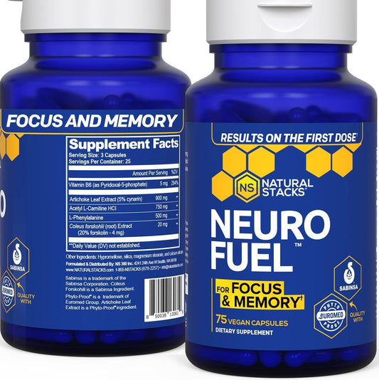 NeuroFuel Nootropic Brain Support Supplement with L-Carnitine & L-Phenylalanine - Memory and Focus Pills - 75 Count