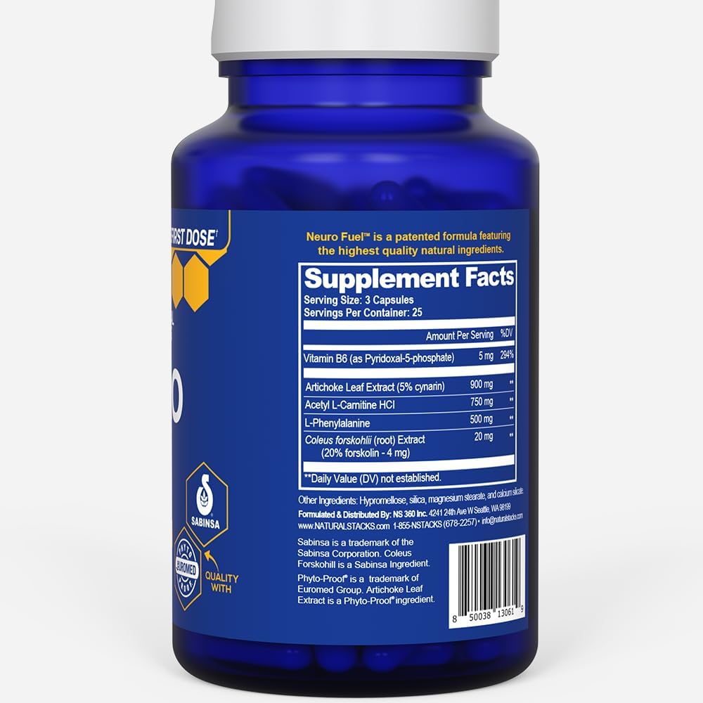NeuroFuel Nootropic Brain Support Supplement with L-Carnitine & L-Phenylalanine - Memory and Focus Pills - 75 Count