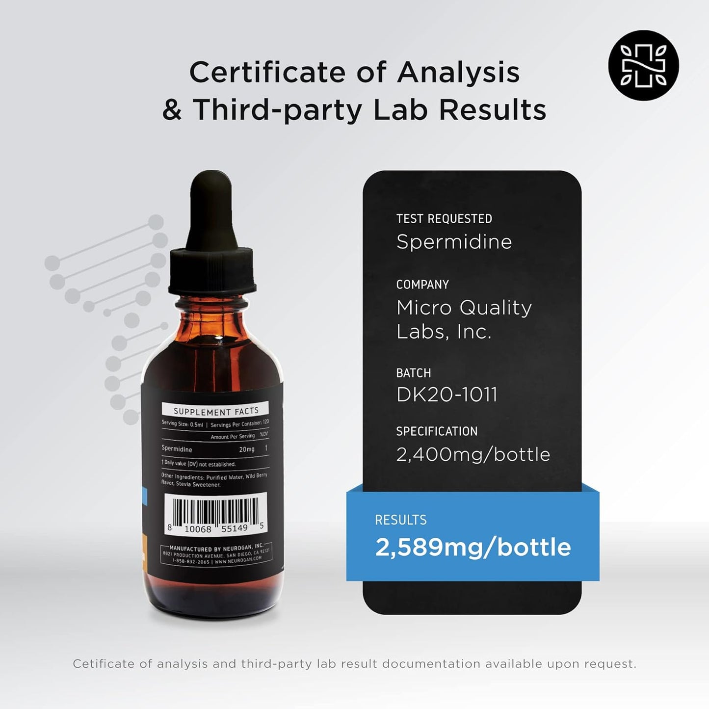Neurogan 2400mg Spermidine Drops - Pure Autophagy Support & Cellular Health Supplement - 3rd Party Tested, 120 Servings