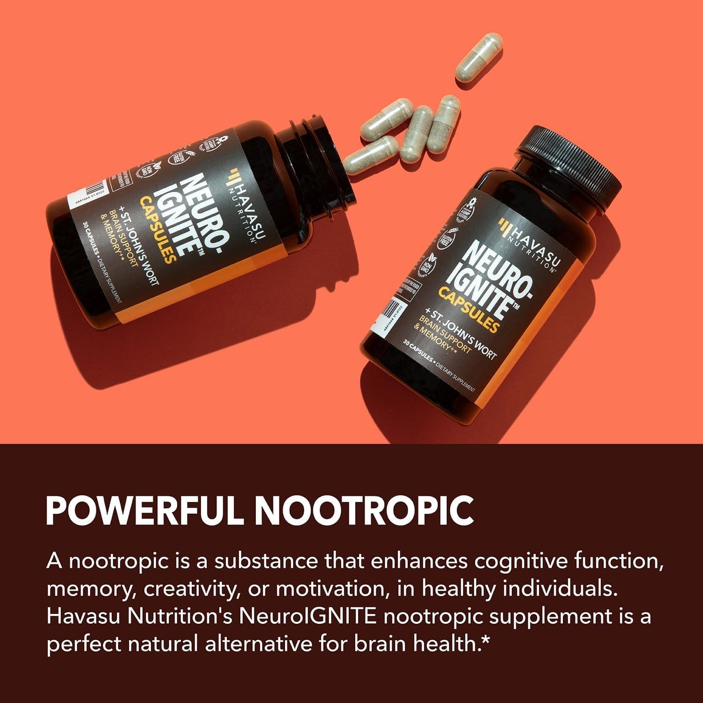 NeuroIGNITE Brain Supplement - Cognitive Support with Nootropics - 30 Count - Memory & Focus - Non-GMO Capsules - 1-Month Supply