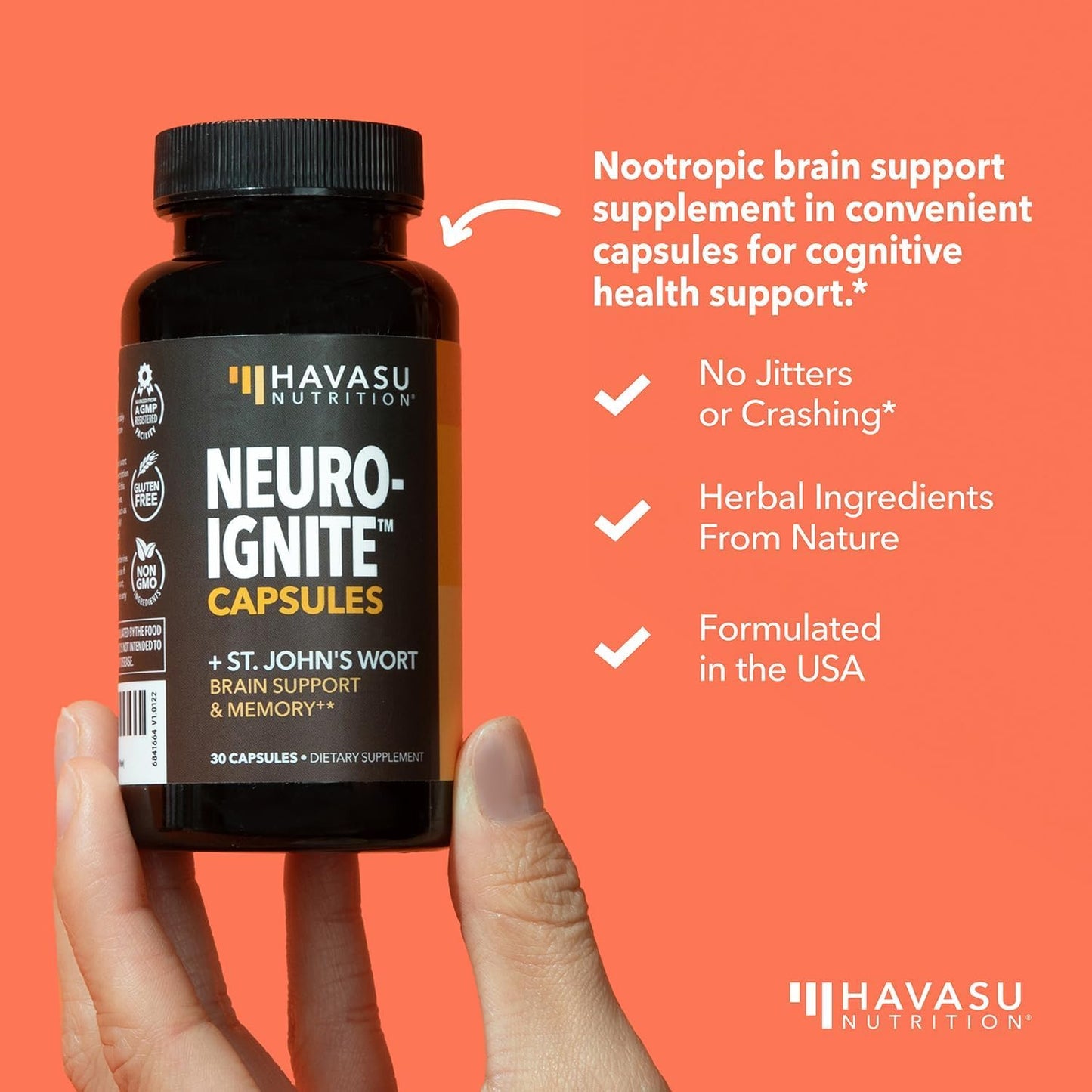 NeuroIGNITE Brain Supplement - Cognitive Support with Nootropics - 30 Count - Memory & Focus - Non-GMO Capsules - 1-Month Supply
