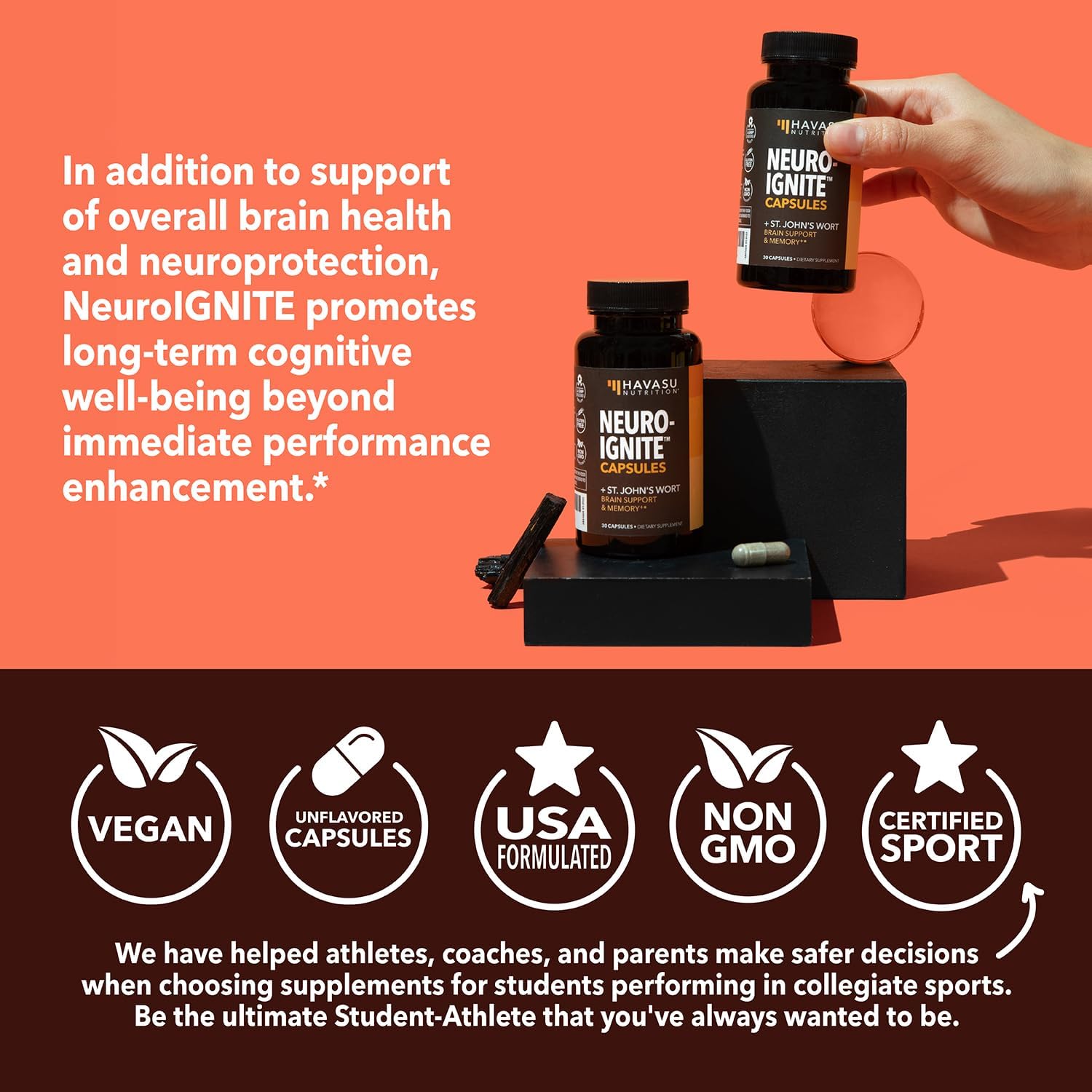 NeuroIGNITE Brain Supplement for Memory and Focus - 60 Count - Cognitive Support with St. John's Wort, Ginkgo Biloba, Bacopa, Phosphatidylserine - Non-GMO Capsules, 2-Month Supply
