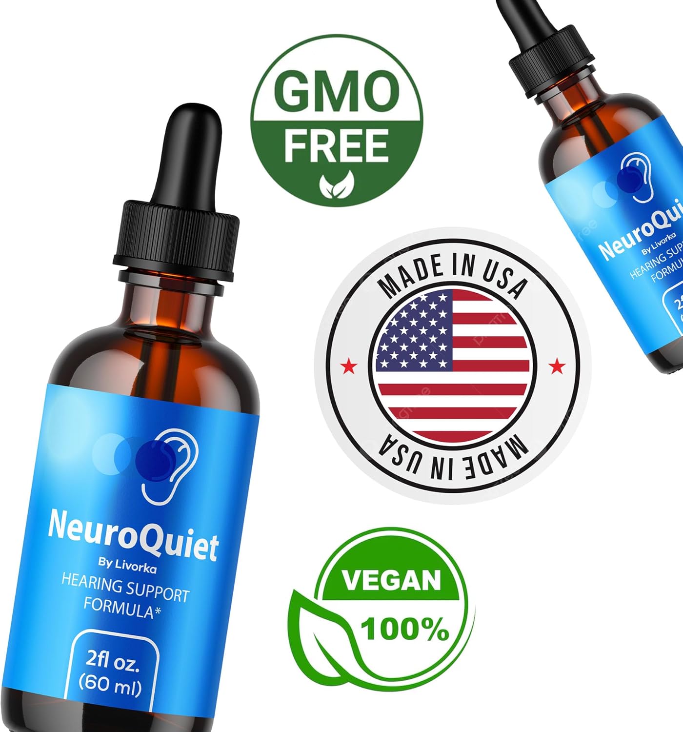 NeuroQuiet Drops (2 Pack) - Advanced Formula for Neuro Support - All Natural Liquid Supplement - 60 Day Supply