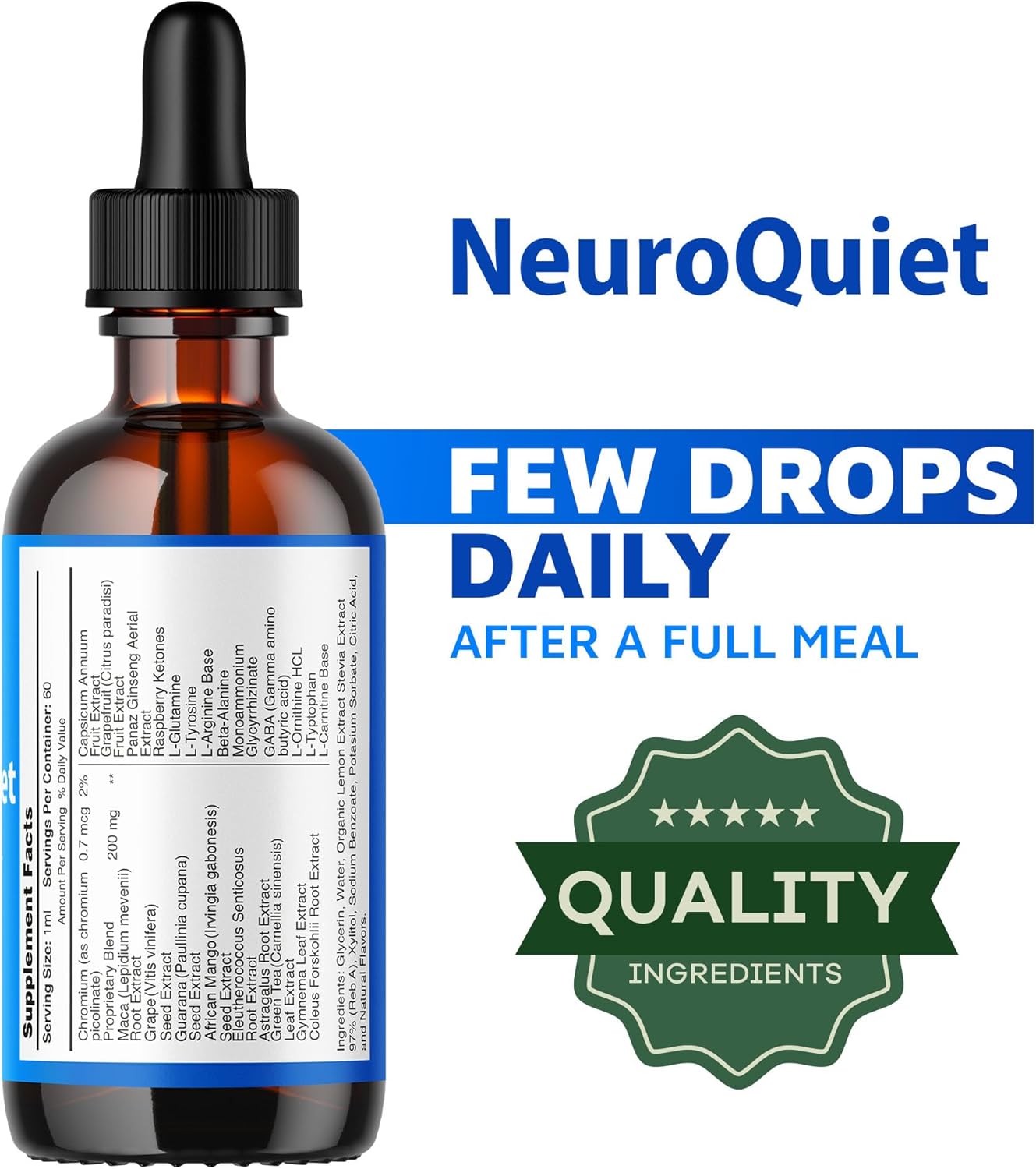 NeuroQuiet Drops 5-Pack: Advanced Formula for Neuro Support, All Natural Liquid Supplement - 150 Day Supply