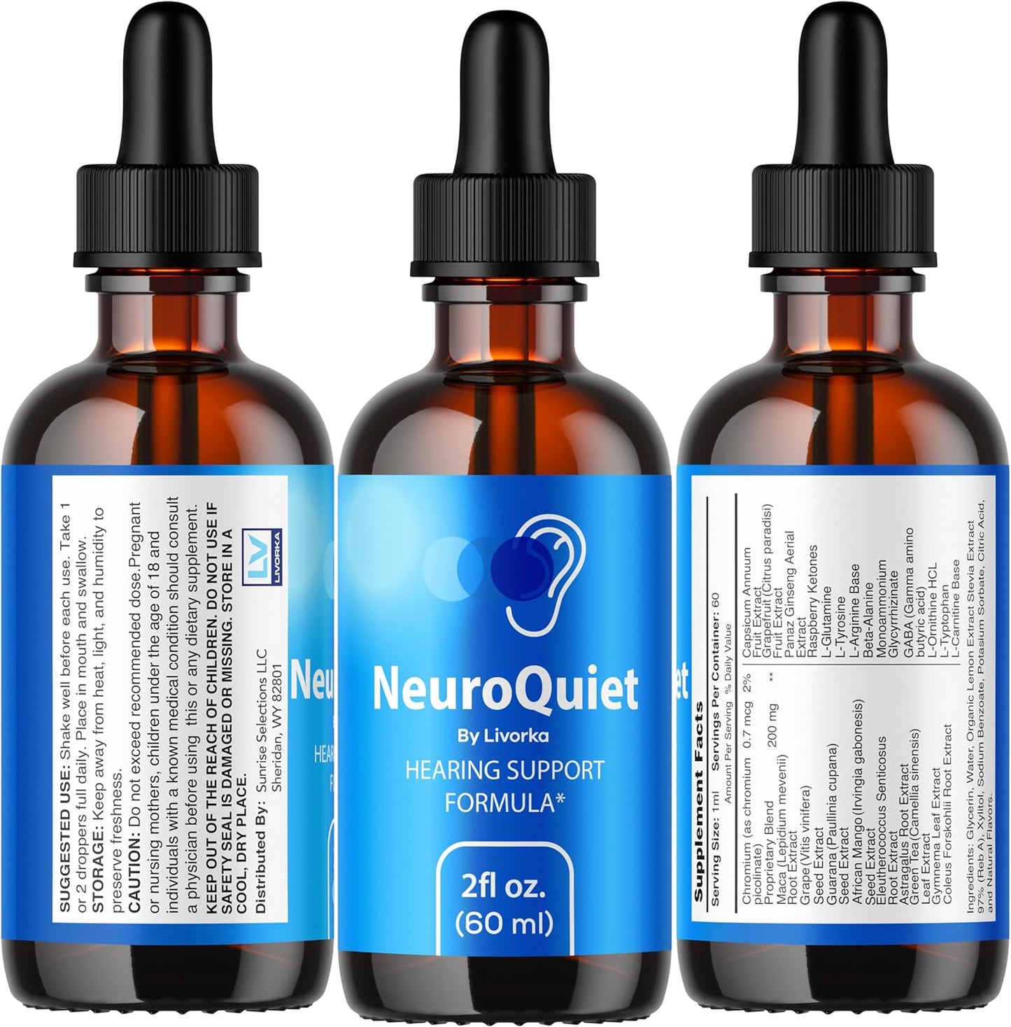 NeuroQuiet Drops 5-Pack: Advanced Formula for Neuro Support, All Natural Liquid Supplement - 150 Day Supply