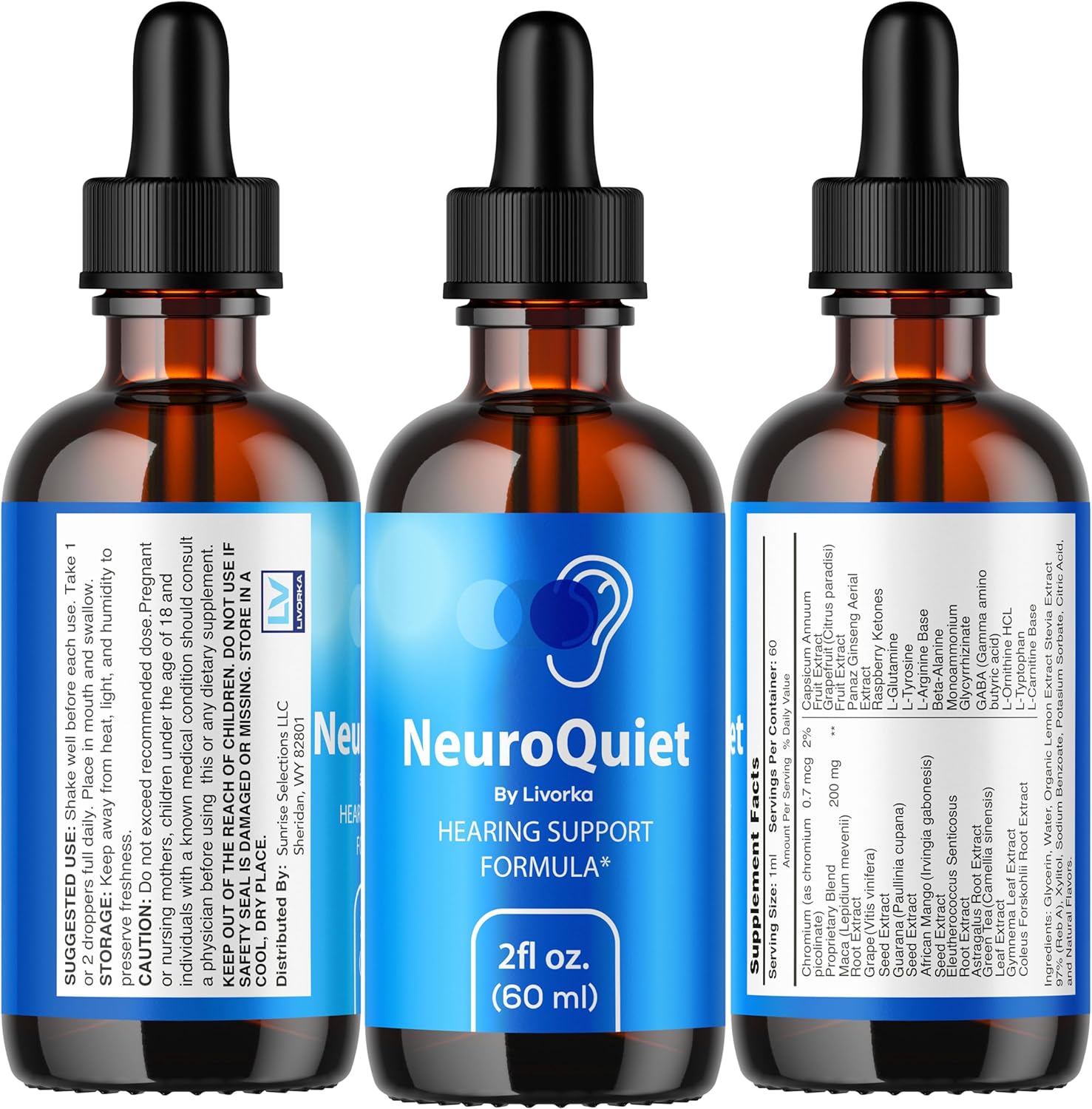 NeuroQuiet Drops 5-Pack: Advanced Formula for Neuro Support, All Natural Liquid Supplement - 150 Day Supply