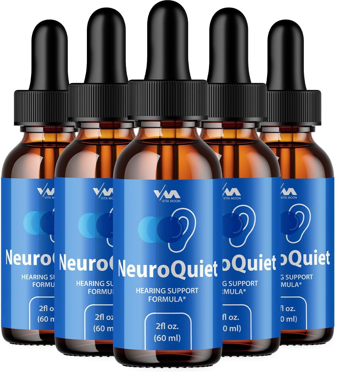 NeuroQuiet Drops (5 Pack) for Cognitive Health & Hearing Support - Advanced Formula for Overall Wellness - 5 Month Supply