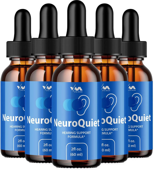 NeuroQuiet Drops (5 Pack) for Cognitive Health & Hearing Support - Advanced Formula for Overall Wellness - 5 Month Supply