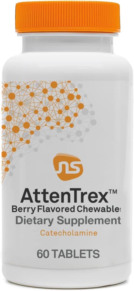 NeuroScience AttenTrex Brain Energy & Focus Supplement - Supports Brain Health & Optimal Attention - Berry Flavor Chewable Tablets for Adults, Teens & Children - Tackle Tasks Efficiently