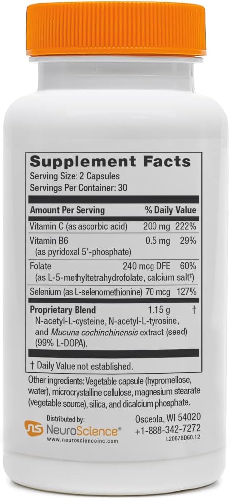 NeuroScience Balance D Mood Support Supplement - Energy, Focus, Brain Health - Vitamin B6, Folate - Aid Dopamine Synthesis for Craving Control & Cognition - 60 Capsules