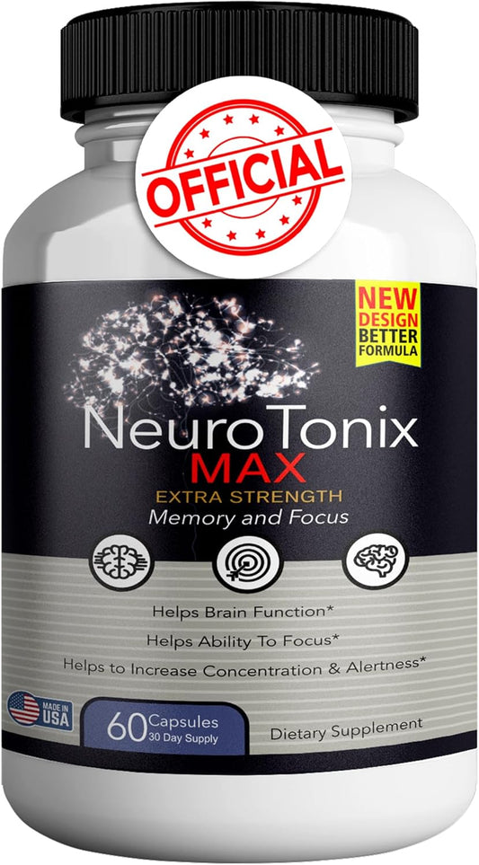 NeuroTonix Brain Support Supplement - Improve Memory & Focus, Clear Brain Fog - 60 Natural Capsules for Healthy Brain Function