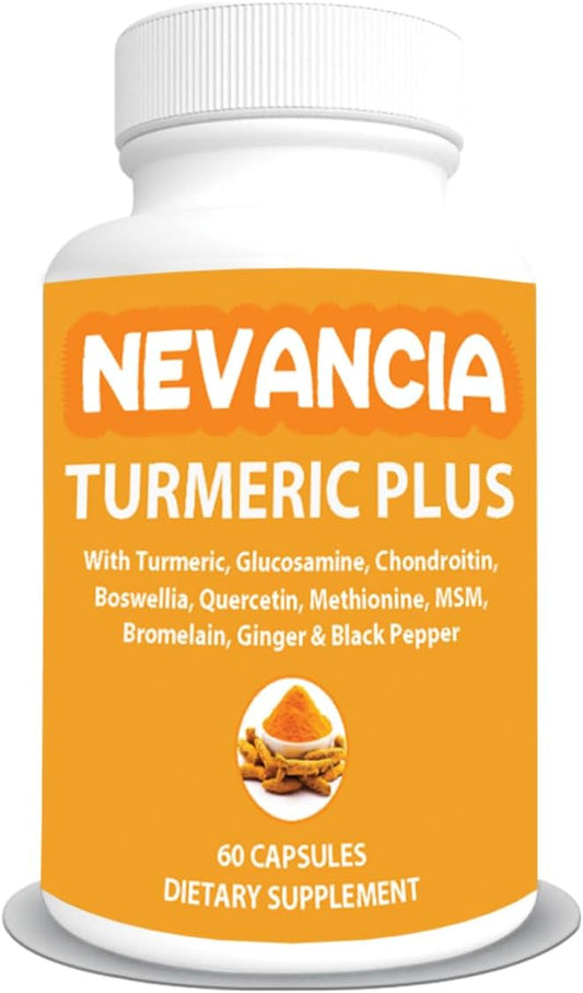 Nevancia Turmeric Plus Joint Health Support Capsules with 10 Ingredients - Turmeric, Glucosamine, Chondroitin, and More - 30-Day Supply