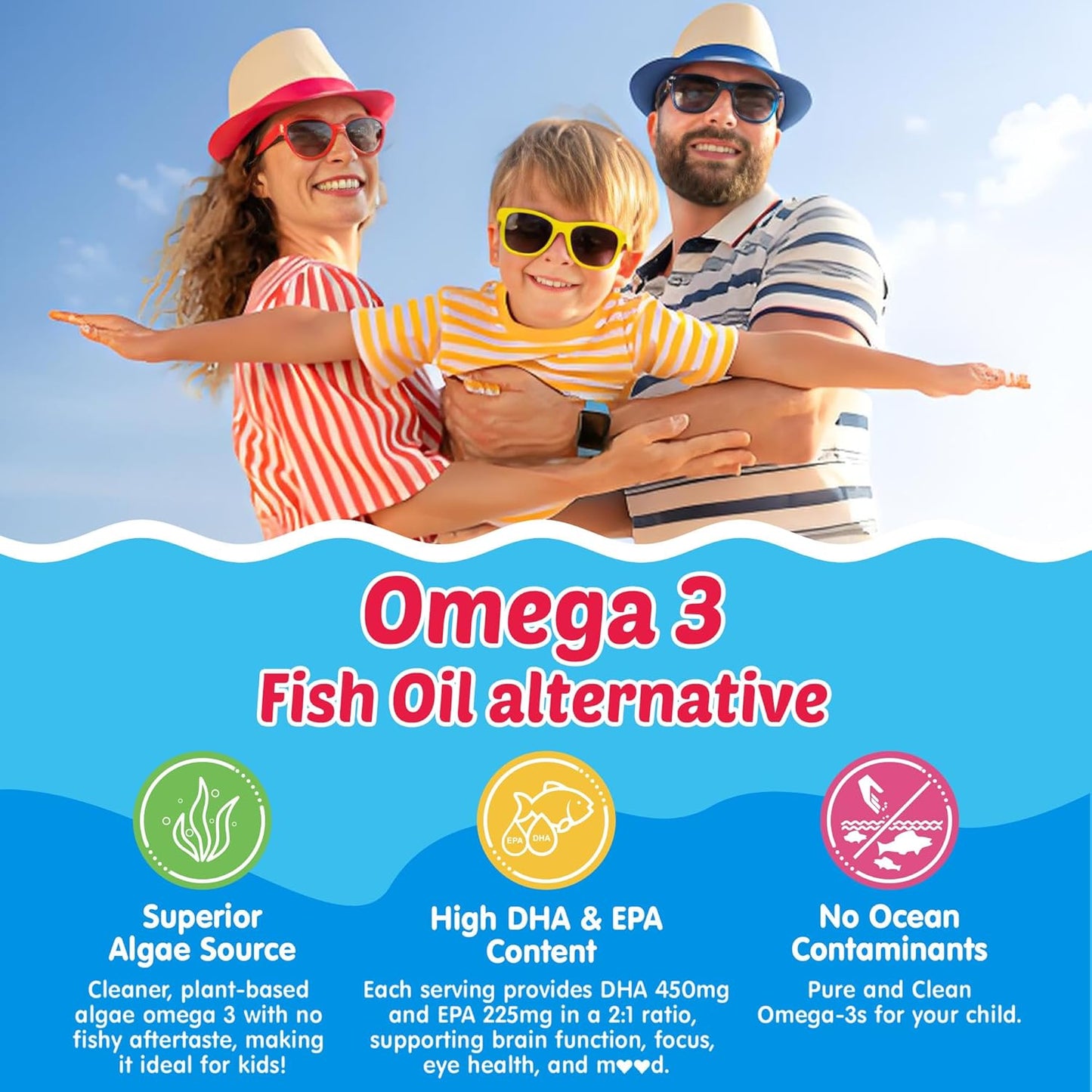 Neviss Kids Omega 3 Gummies with Calcium, Vitamin D3 & K2, C - Focus, Memory, Bone Growth & Immune Support - Non-Fish Taste, Non-GMO - 2 Pack