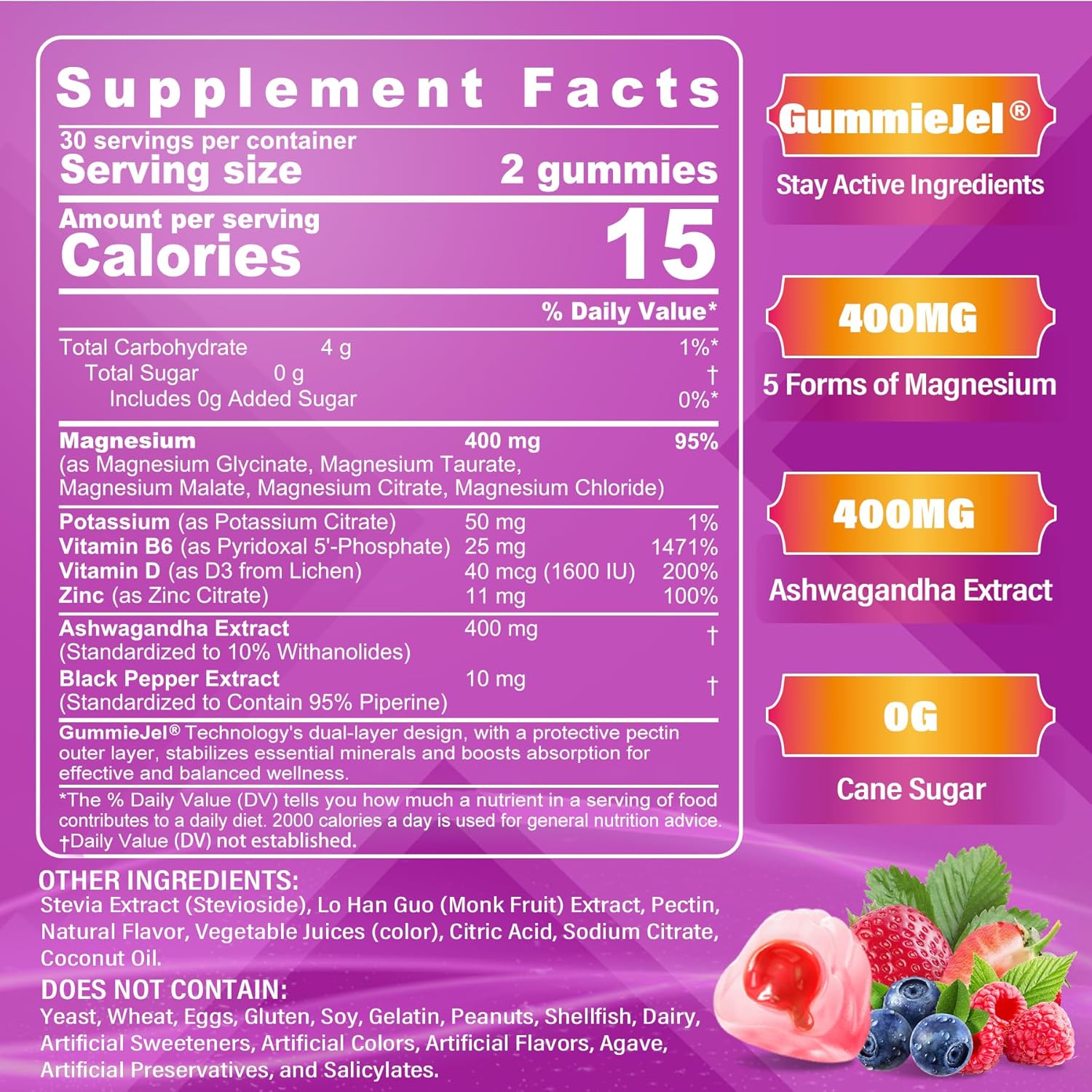 NEVISS Magnesium Gummies 400mg with Ashwagandha, Vitamin D3, Zinc - Muscle, Mood, Energy Support - Sugar Free - 2Pack
