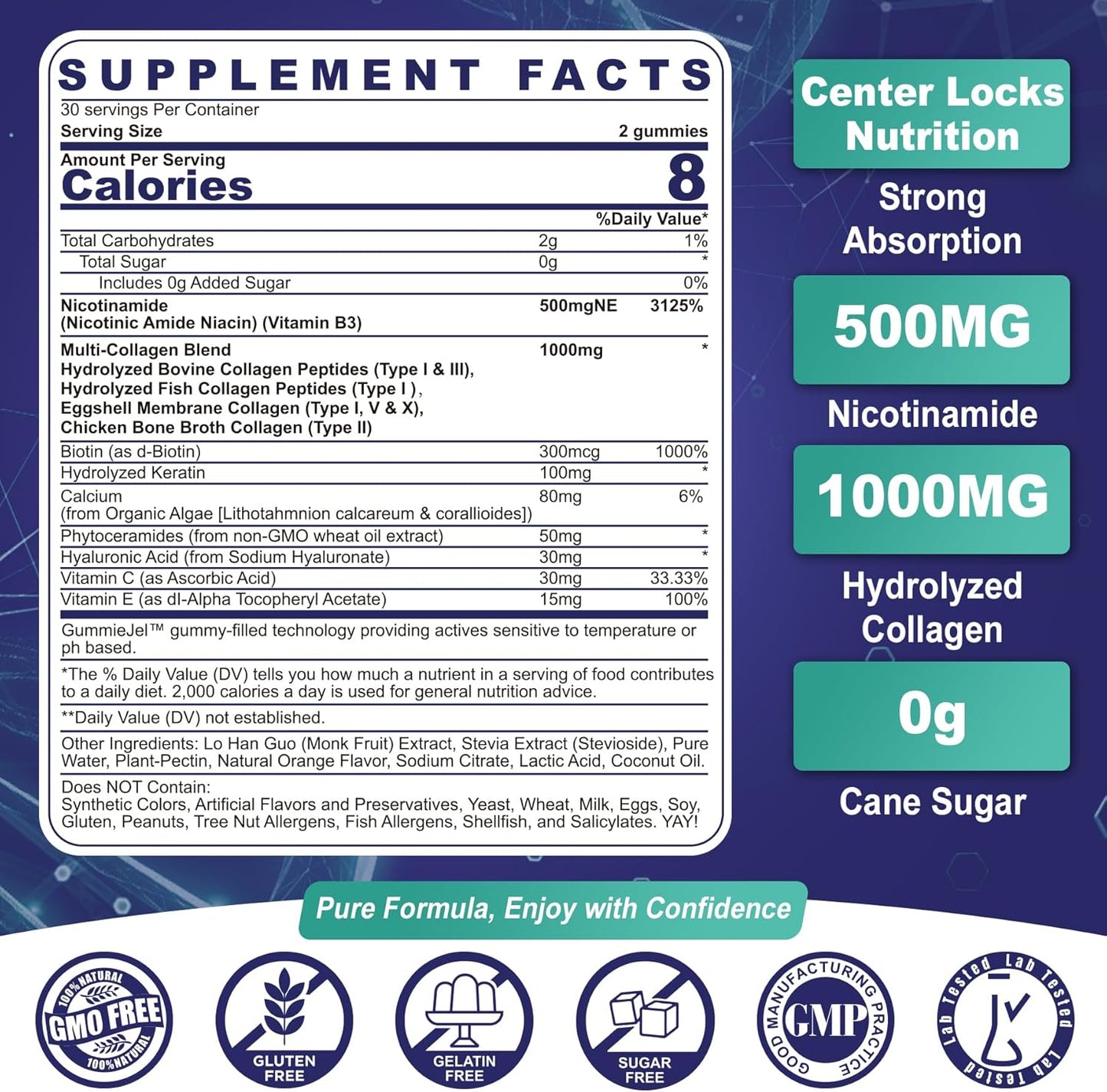 NEVISS Nicotinamide 500mg Gummies with Collagen Peptides for Healthy Aging, NAD+ Boost, and Brain Health, 120 Count