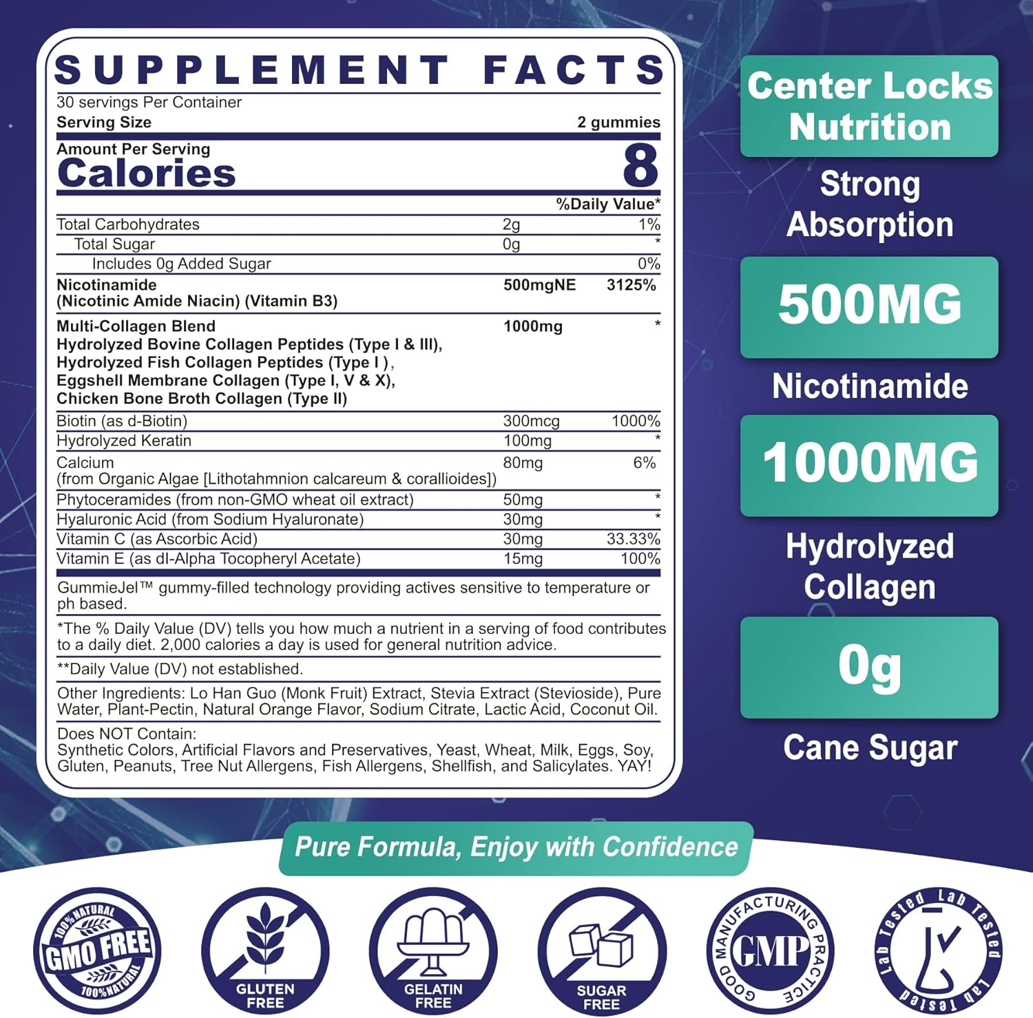 NEVISS Nicotinamide 500mg Gummies with Collagen Peptides for Healthy Aging, NAD+ Boost, and Brain Health, 120 Count