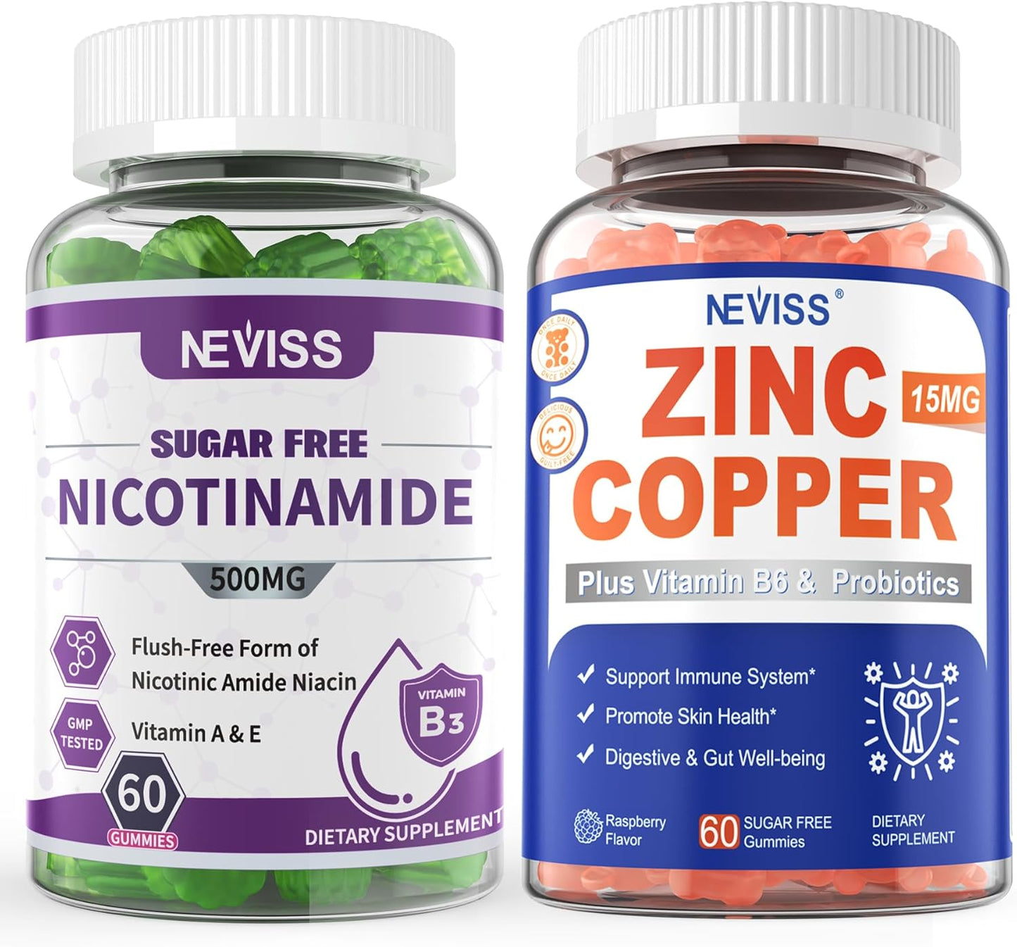 NEVISS Nicotinamide Gummies with Zinc and Copper: 500mg Vegan Immune Support Supplement