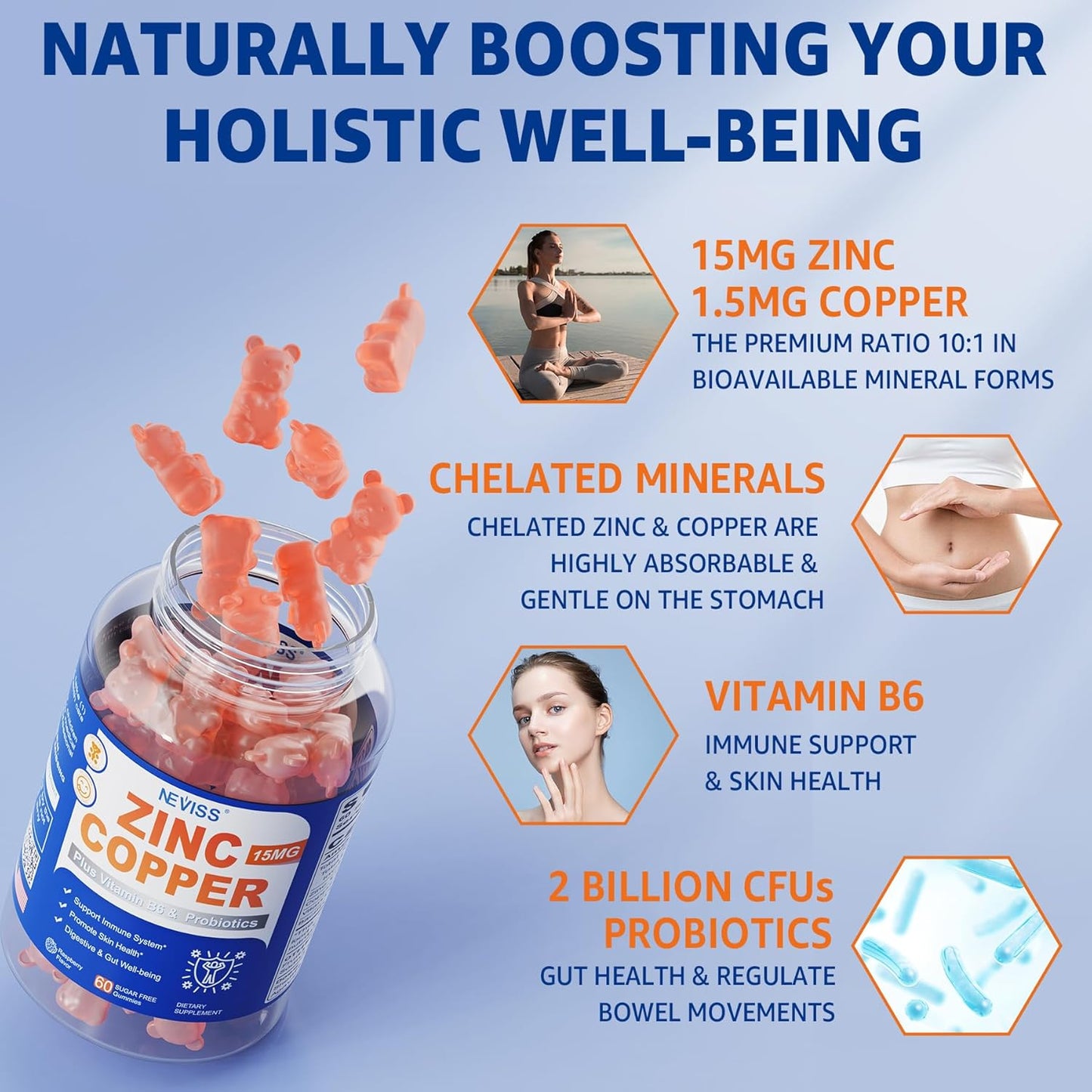 NEVISS Nicotinamide Gummies with Zinc and Copper: 500mg Vegan Immune Support Supplement