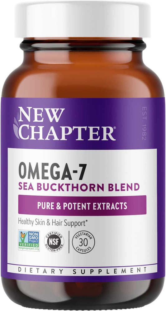 New Chapter Supercritical Omega 7 Capsules with Sea Buckthorn - Plant Sourced Fatty Acids - Non-GMO - 30 Vegetarian Capsules