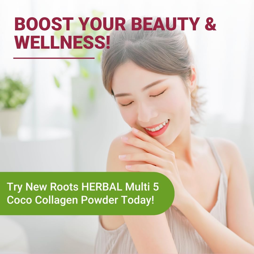 New Roots Herbal Multi 5 Coco Collagen Powder Supplement - Hydrolyzed Collagen - Dairy & Gluten Free - 12g per Serving - Chocolate Flavor - 7.05 oz