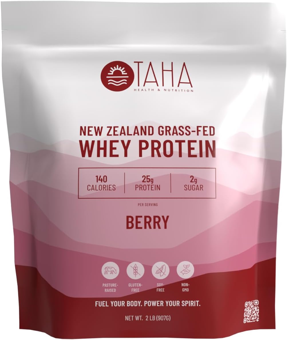 New Zealand Grass-Fed Whey Protein Powder, Berry Flavor, 25g Protein, 140 Calories, 2g Sugar - Gluten-Free, Soy-Free, Keto, Kosher - 2LB