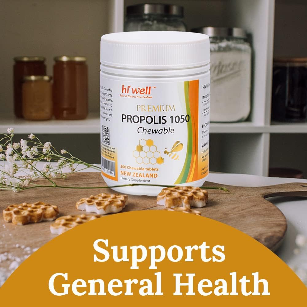 New Zealand Hi Well Premium Propolis 1050 - Natural and Pure Supplement with 500 Tablets