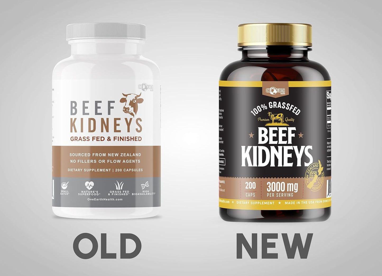 New Zealand Sourced Grass Fed Beef Kidney Supplement (200 Count) for Kidney and DAO Health Support by One Earth Health