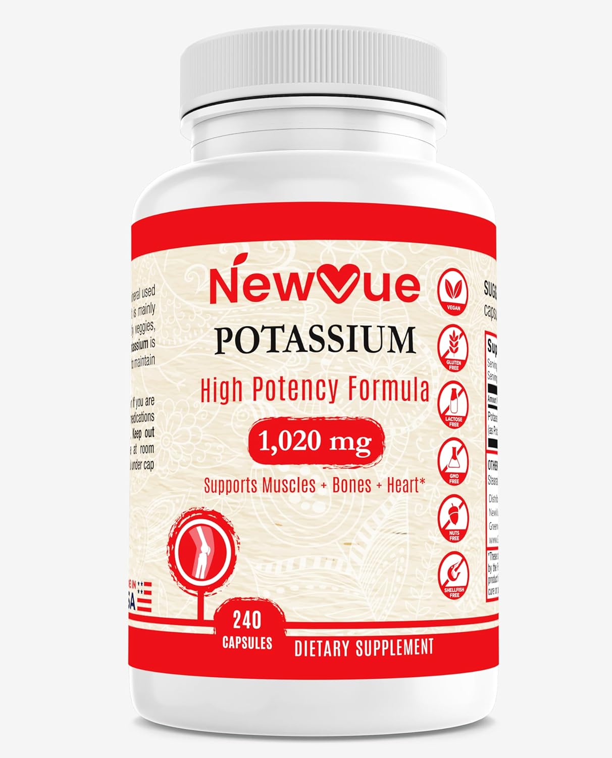NewVue Payment Tree Potassium Supplement - 1020mg, 240 Capsules (120 Servings)
