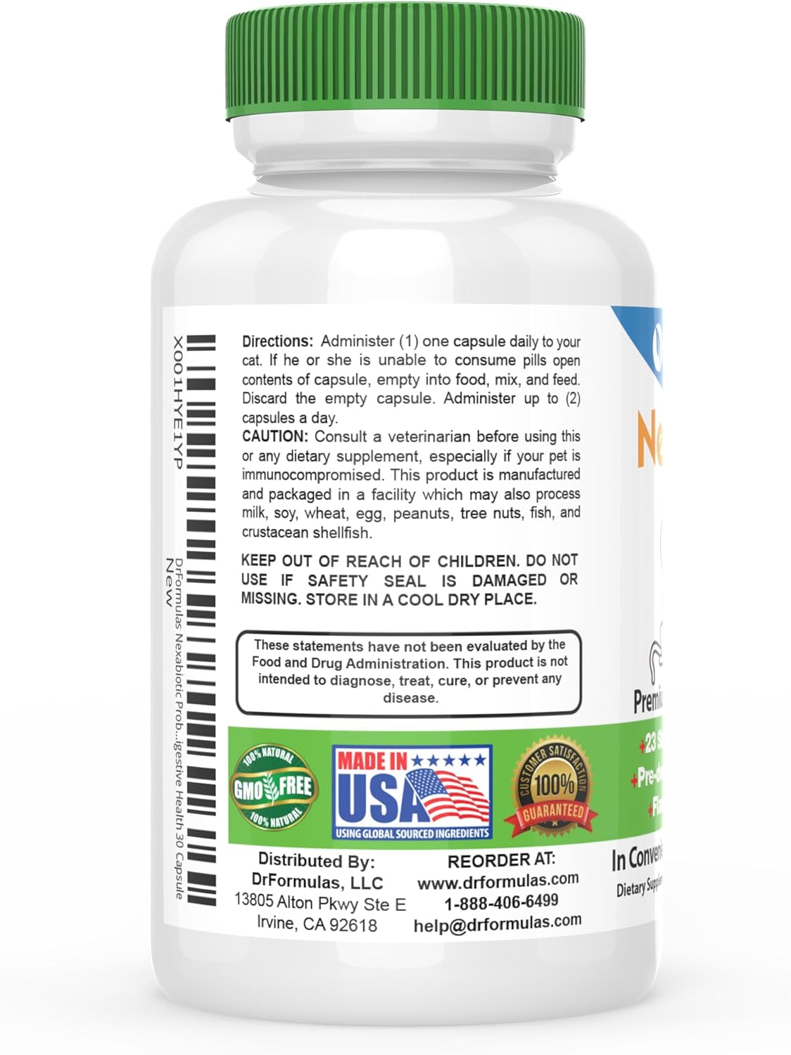 Nexabiotic Probiotic Powder for Cats | Supports Digestive Health, Treats Diarrhea in Pets | Saccharomyces Boulardii Lactobacillus Acidophilus | 30 Capsules