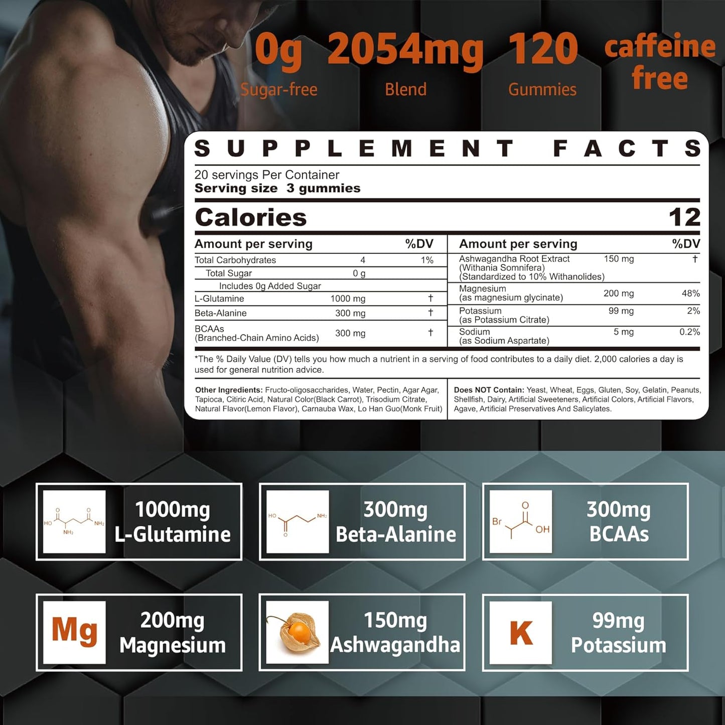 Nextdia L-Glutamine Exercise Gummies 1000mg - Promotes Muscle Recovery & Growth, Enhances Performance - Beta-Alanine, BCAAs, Magnesium, Ashwagandha - 2 Pack, Extra Chewy