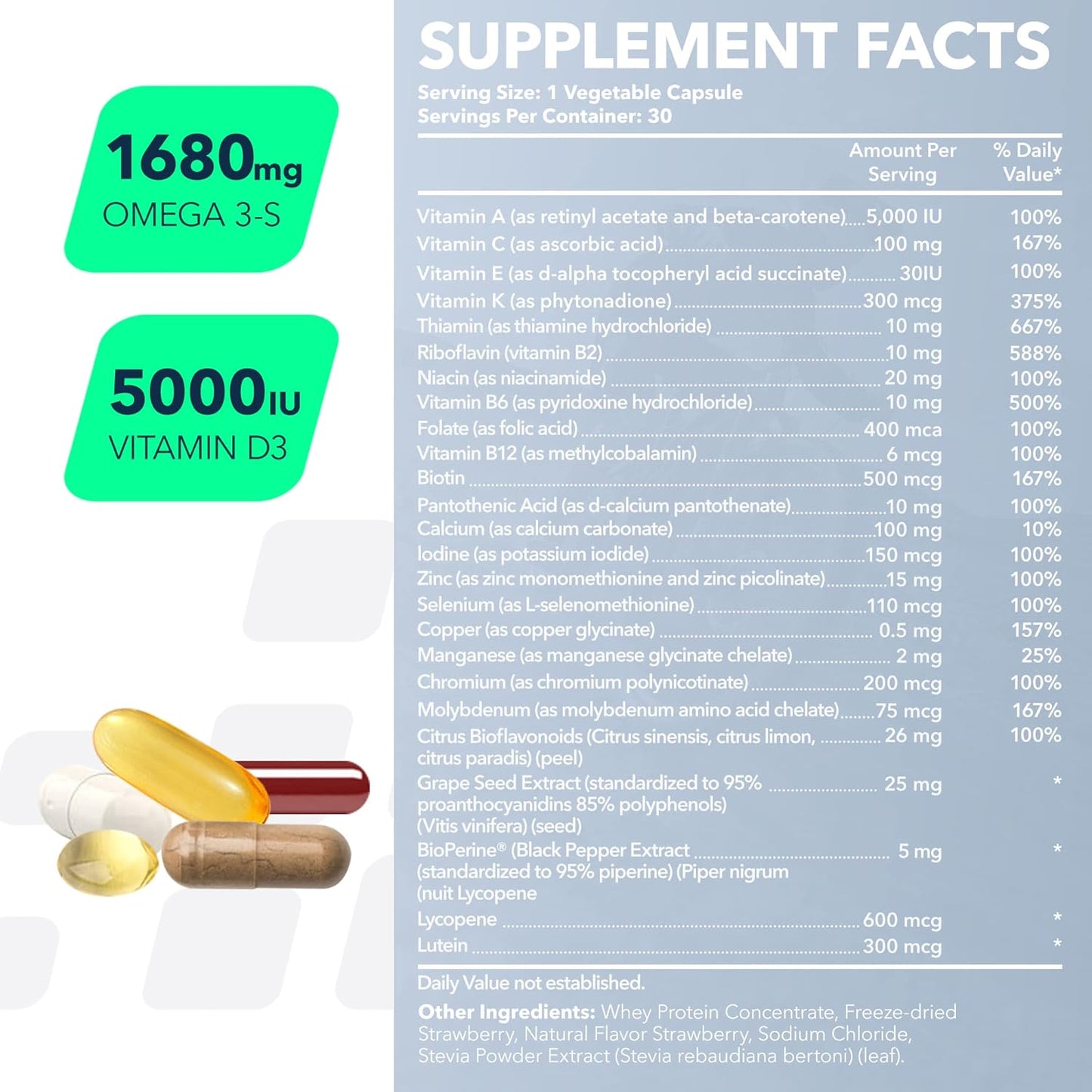 NF Sports WodPak Berry Multivitamin Soft-Gels for Men and Women - Vitamin D3, Zinc, Omega 3 - 30 Servings