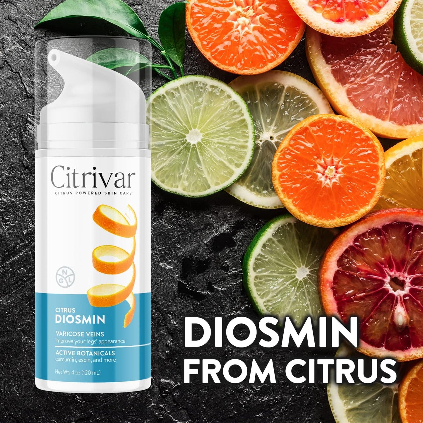 NGL Citrivar Leg Cream - Mint Tonifier with Diosmin, Butcher's Broom, Aescin, Rutin, Curcumin - 120 mL