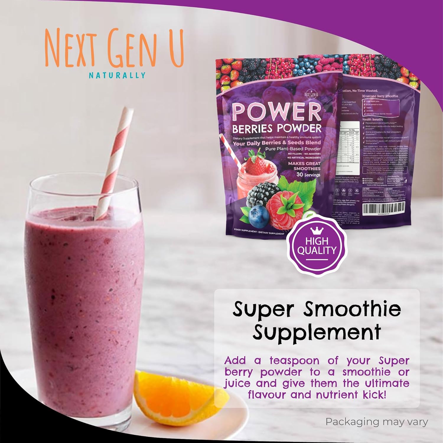NGU Super Berry Powder 150g - Immune Support Supplement with Superfood Berries for Smoothies and Detox Juices