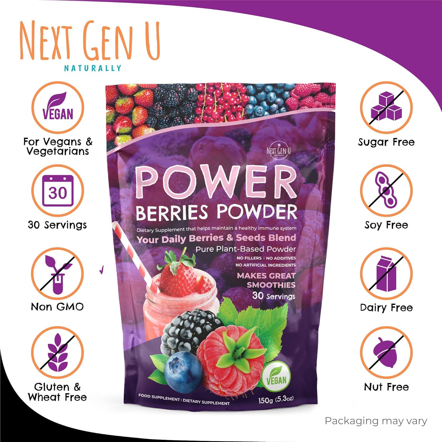 NGU Super Berry Powder 150g - Immune Support Supplement with Superfood Berries for Smoothies and Detox Juices