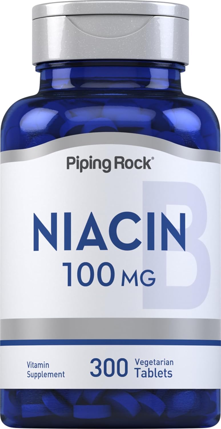 Niacin 100mg Tablets - 300 Count with Flushing | Vegetarian, Non-GMO, Gluten Free