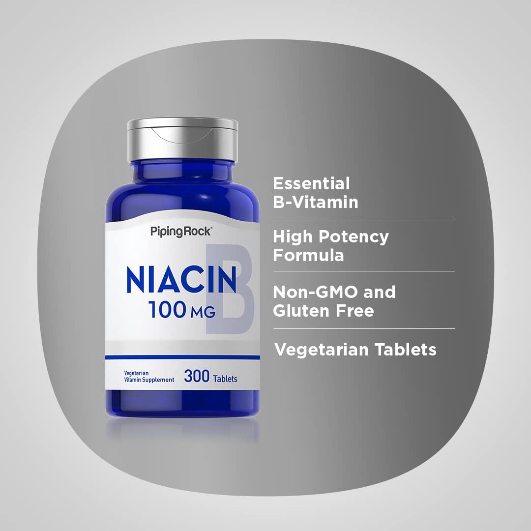 Niacin 100mg Tablets - 300 Count with Flushing | Vegetarian, Non-GMO, Gluten Free
