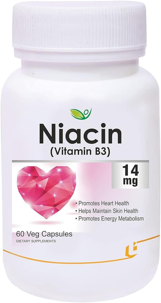 Niacin 14mg Vitamin B3 with Inositol 50mg Supplement - 60 Veg Capsules for Overall Health and Wellness