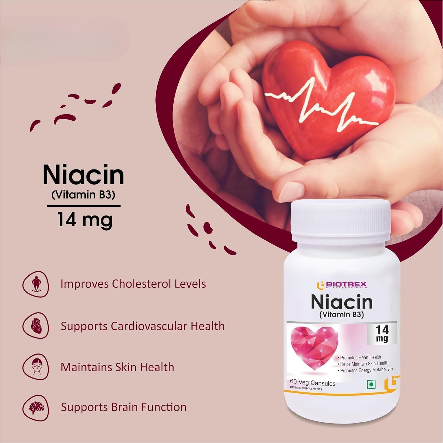 Niacin 14mg Vitamin B3 with Inositol 50mg Supplement - 60 Veg Capsules by AKSHAR LLC