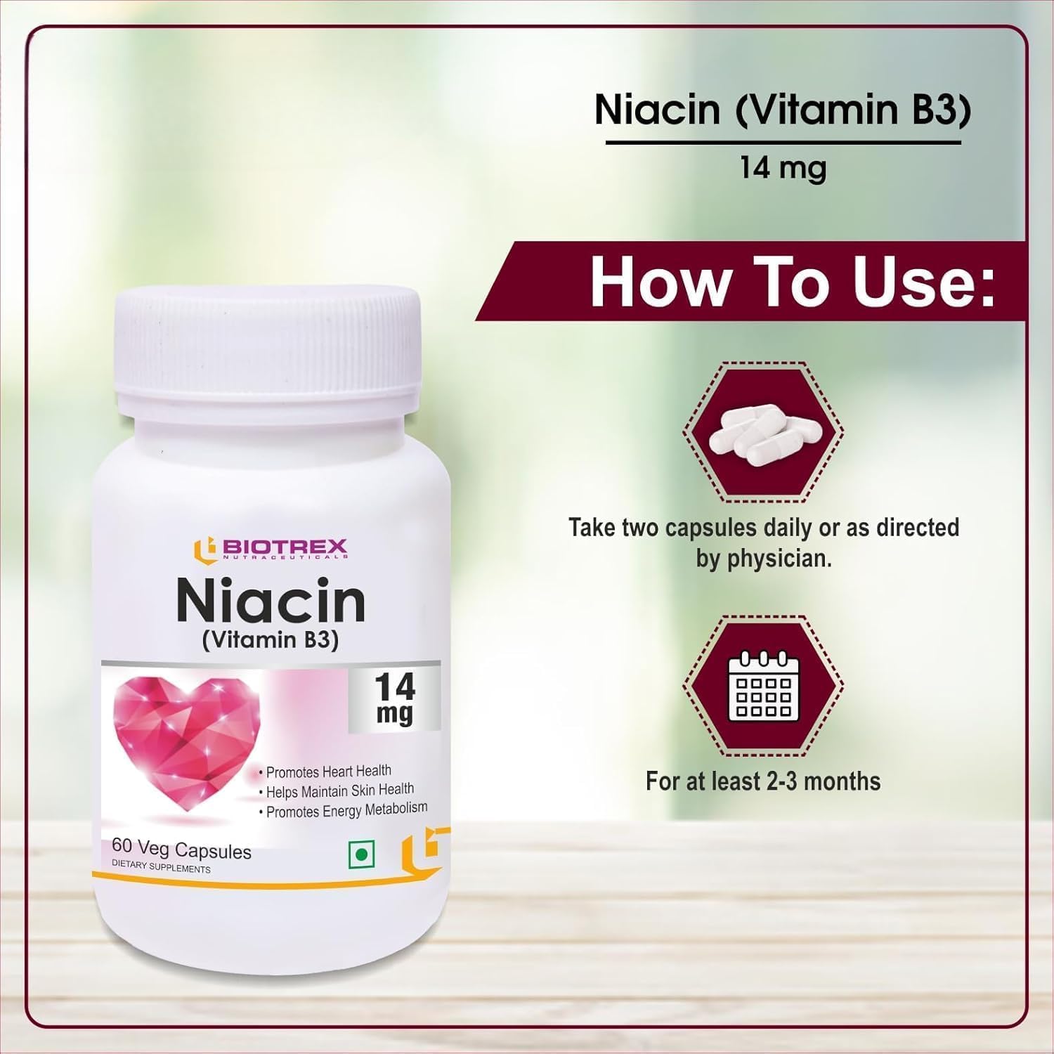 Niacin 14mg Vitamin B3 with Inositol 50mg Supplement - 60 Veg Capsules by AKSHAR LLC