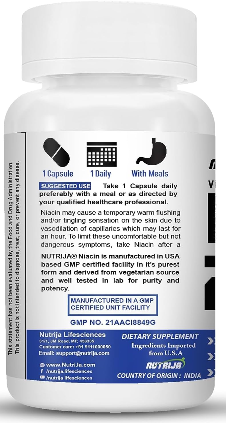 Niacin 250 Vitamin B-3 Supplement - 60 Capsules for Heart Health and Energy Boost