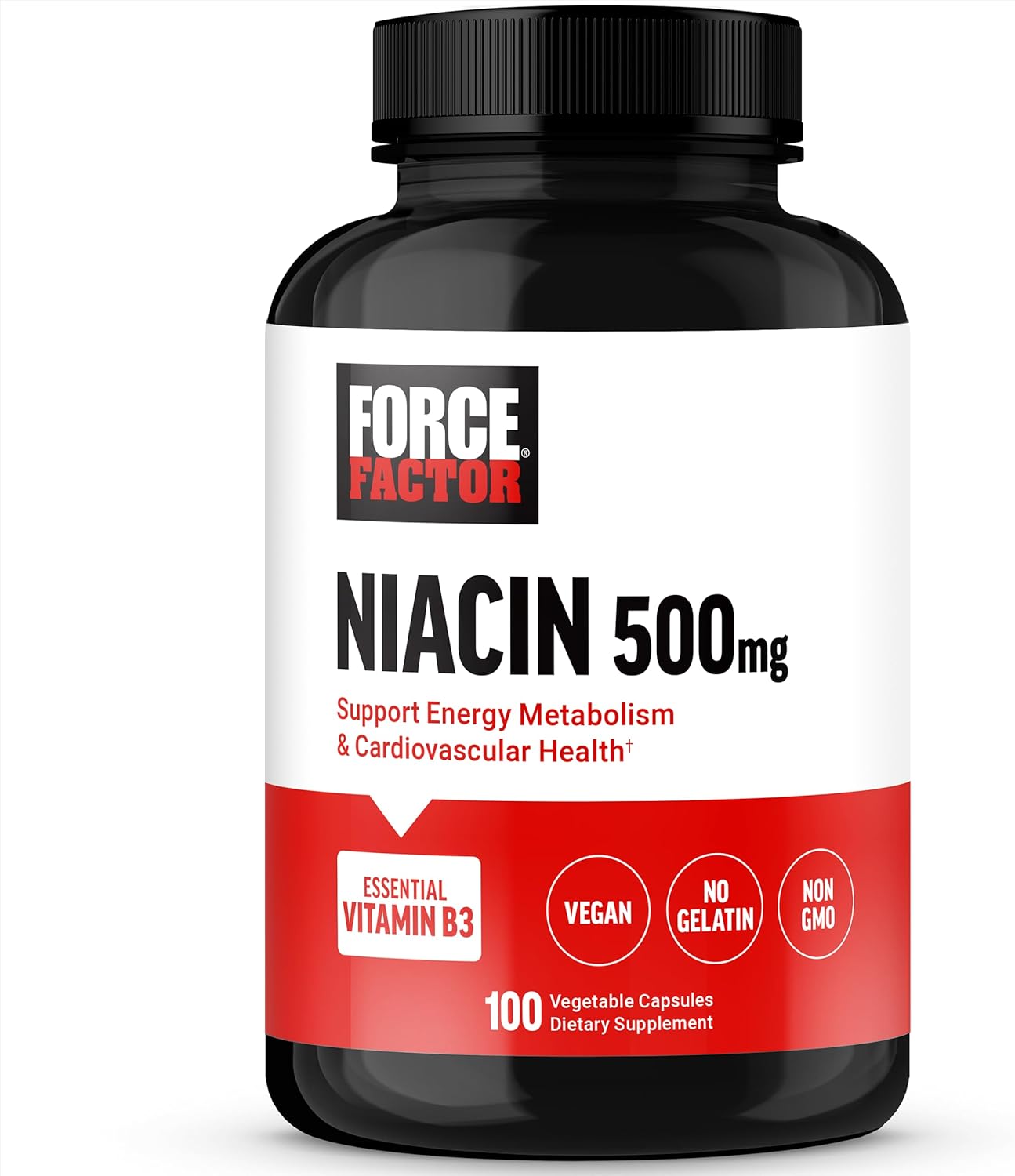 Niacin 500mg Heart-Health Supplement for Cellular Energy & Cardiovascular Health, Vegan, Non-GMO - 100 Vegetable Capsules