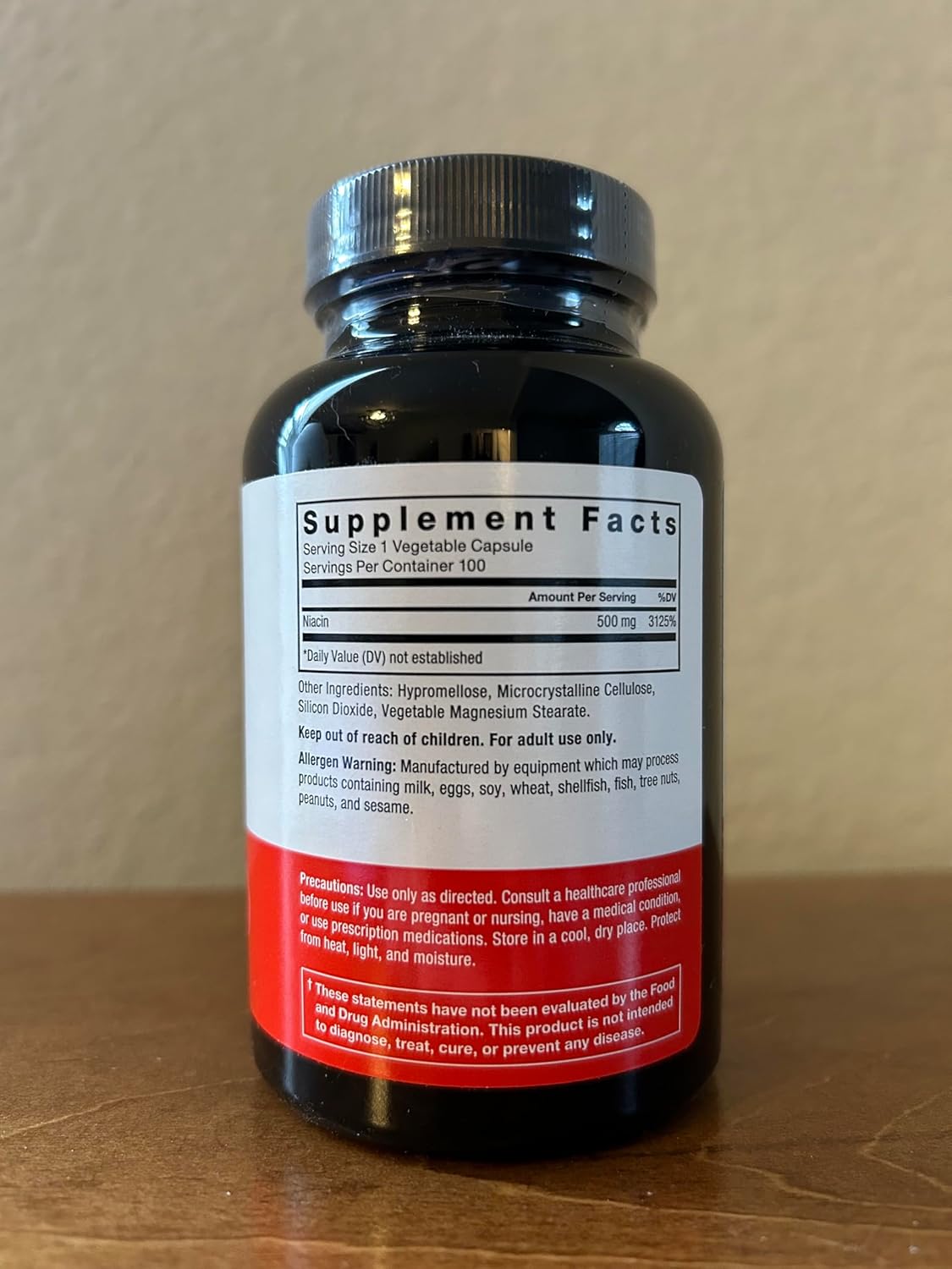 Niacin 500mg Heart-Health Supplement for Cellular Energy & Cardiovascular Health, Vegan, Non-GMO - 100 Vegetable Capsules