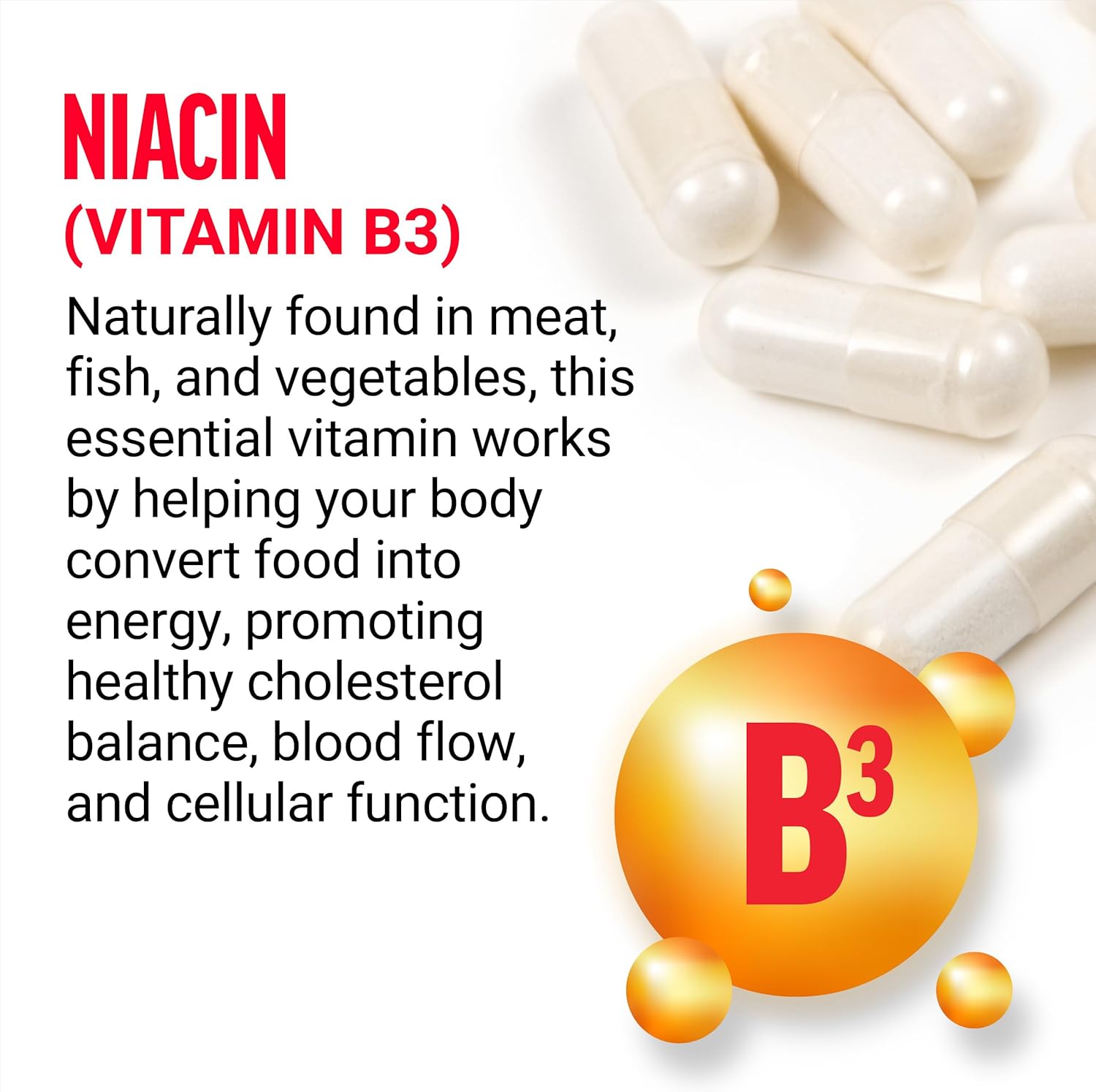 Niacin 500mg Heart-Health Supplement for Cellular Energy & Cardiovascular Health, Vegan, Non-GMO - 100 Vegetable Capsules